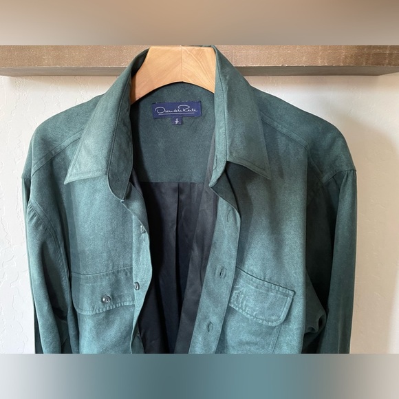 Oscar De La Renta| Teal Velvety Button Down Long Sleeve Blouse, Size Small••• - Picture 4 of 14